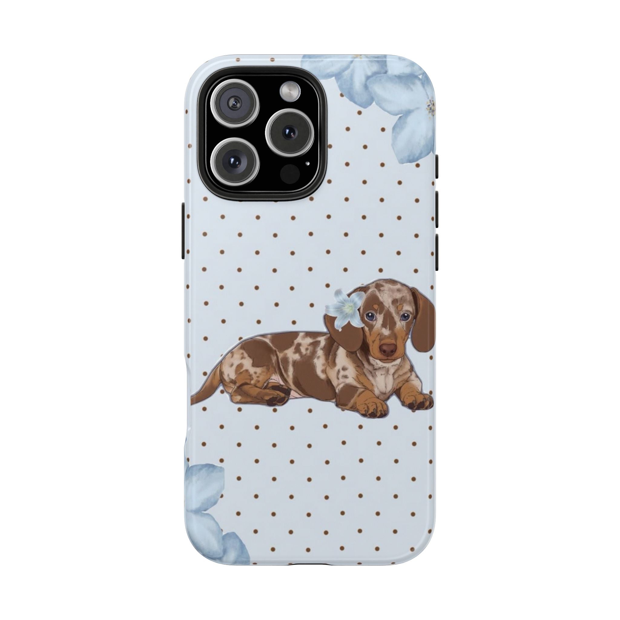 BLUE FLORAL POLKA DOTS DACHSHUND WEENIE SAUSAGE DOG PHONE CASE