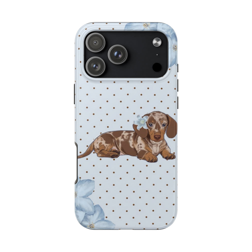 BLUE FLORAL POLKA DOTS DACHSHUND WEENIE SAUSAGE DOG PHONE CASE