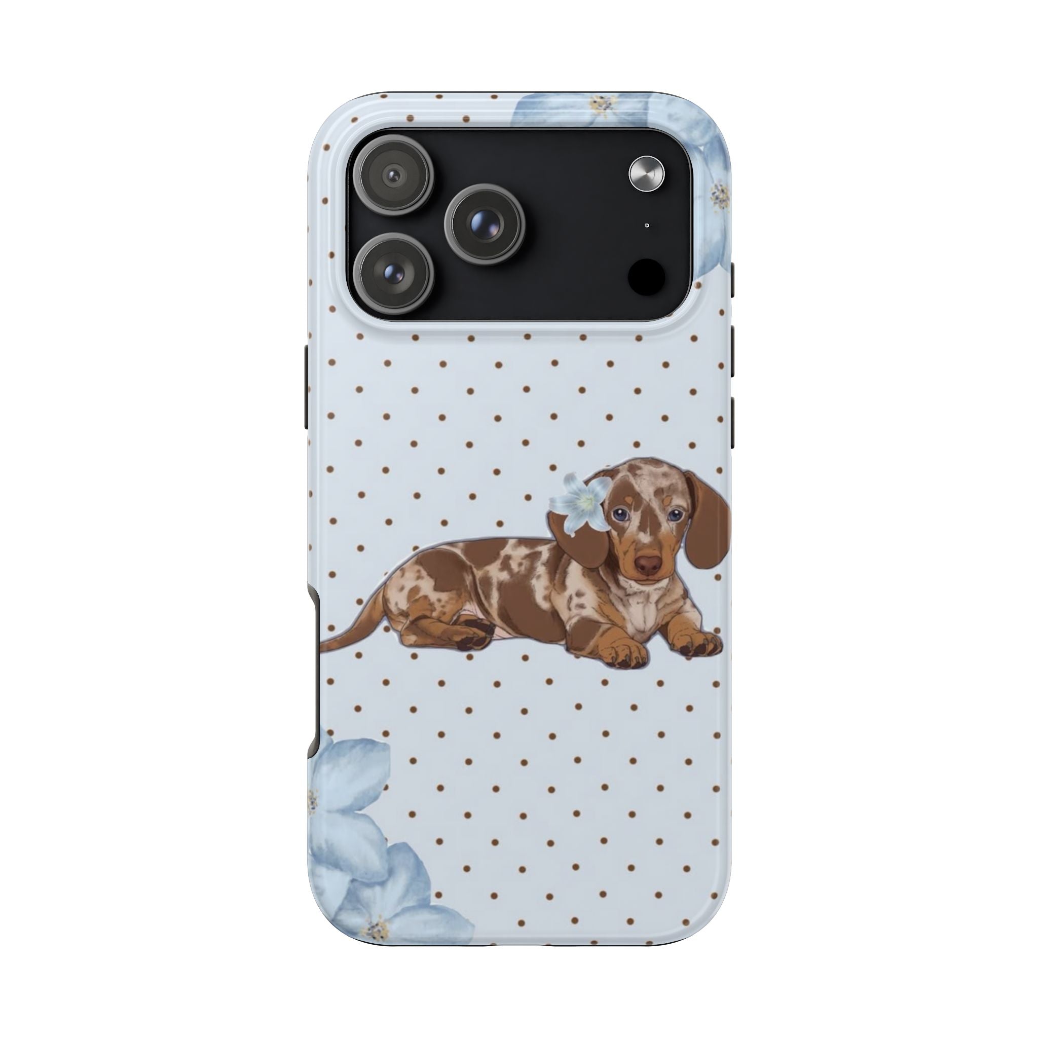 BLUE FLORAL POLKA DOTS DACHSHUND WEENIE SAUSAGE DOG PHONE CASE