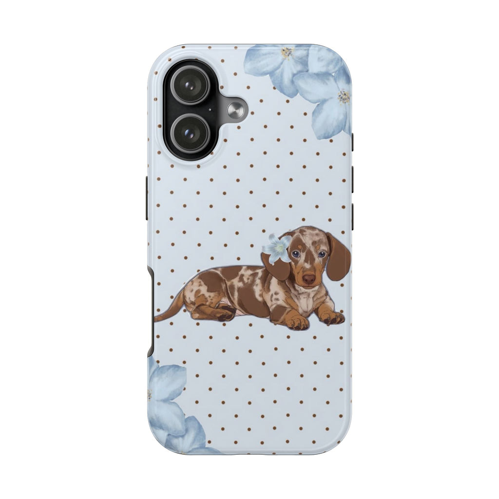 BLUE FLORAL POLKA DOTS DACHSHUND WEENIE SAUSAGE DOG PHONE CASE