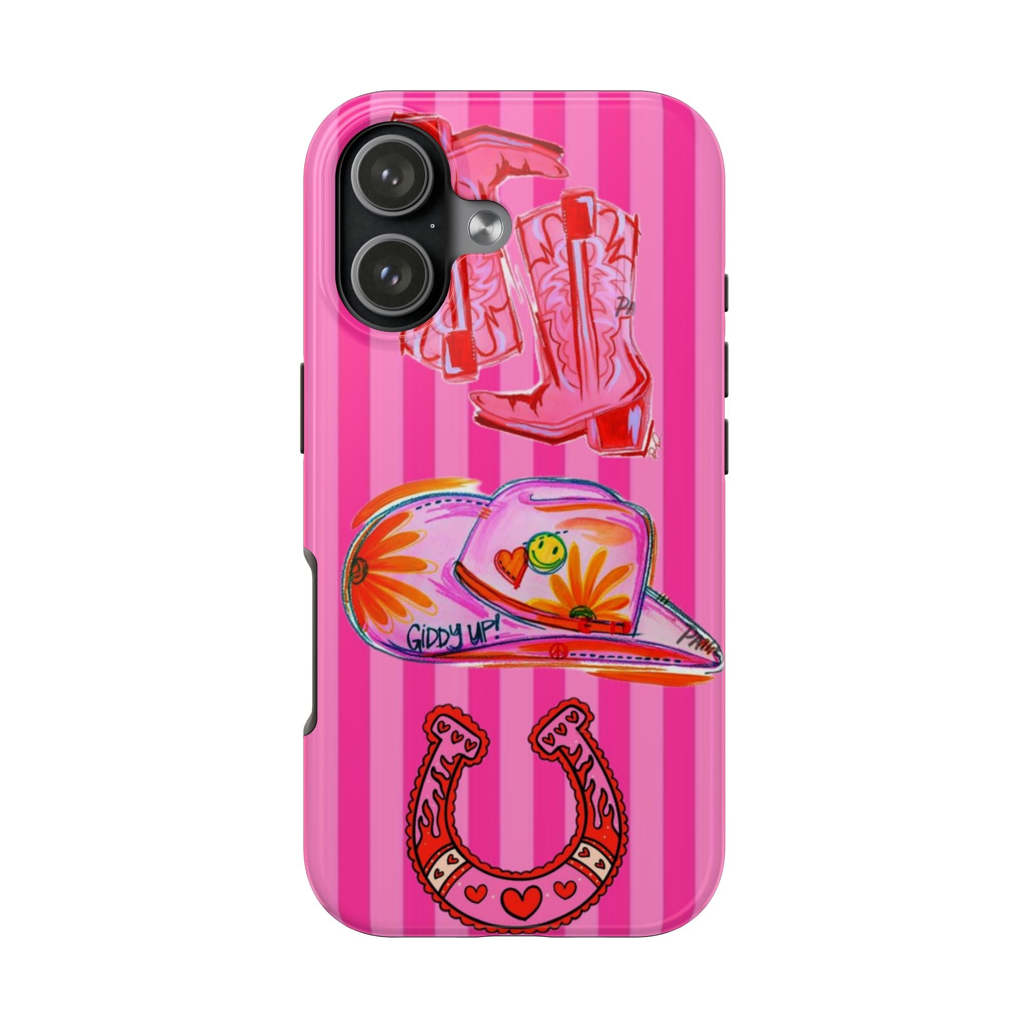 PINK STRIPES GIDDY UP PHONE CASE