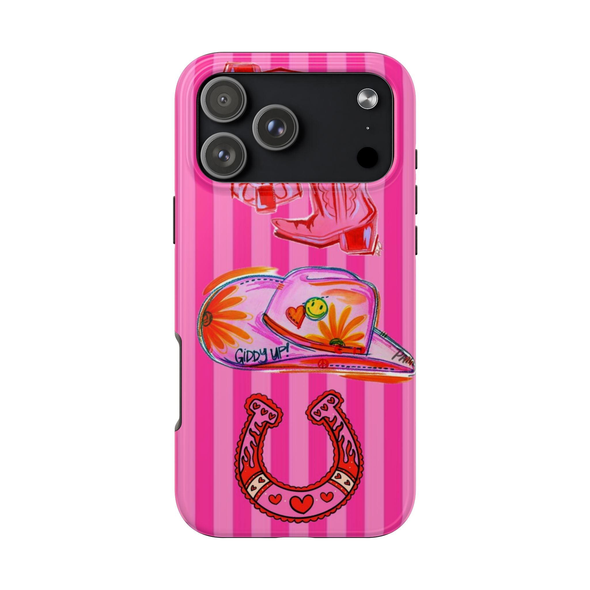 PINK STRIPES GIDDY UP PHONE CASE