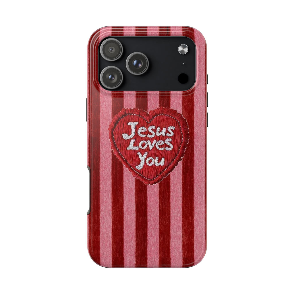 JESUS LOVES YOU PINK & RED STRIPES PHONE CASE