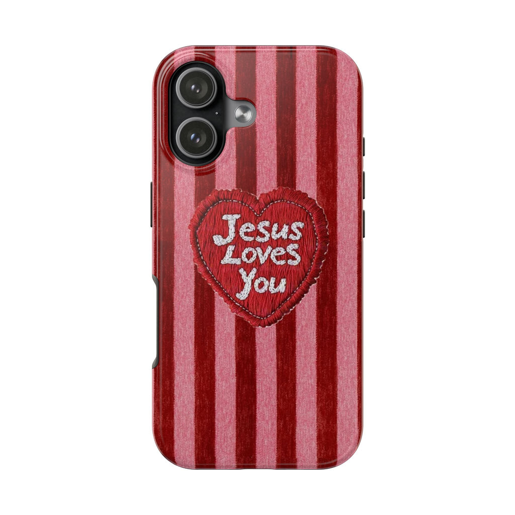 JESUS LOVES YOU PINK & RED STRIPES PHONE CASE