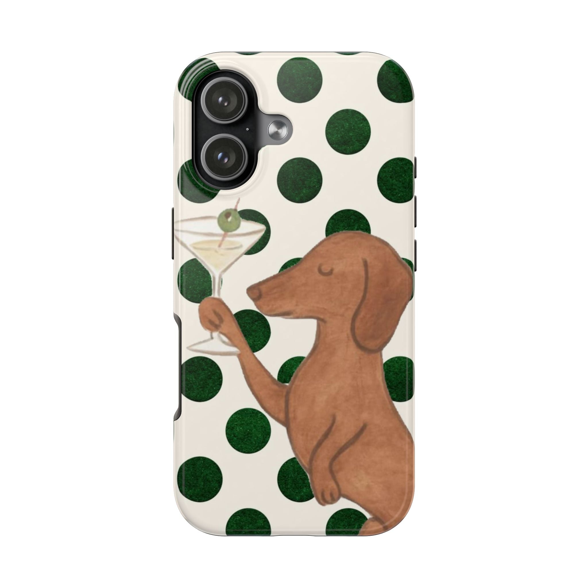 GREEN POLKA DOTS 'TINI DACHSHUND WEENIE DOG PHONE CASE