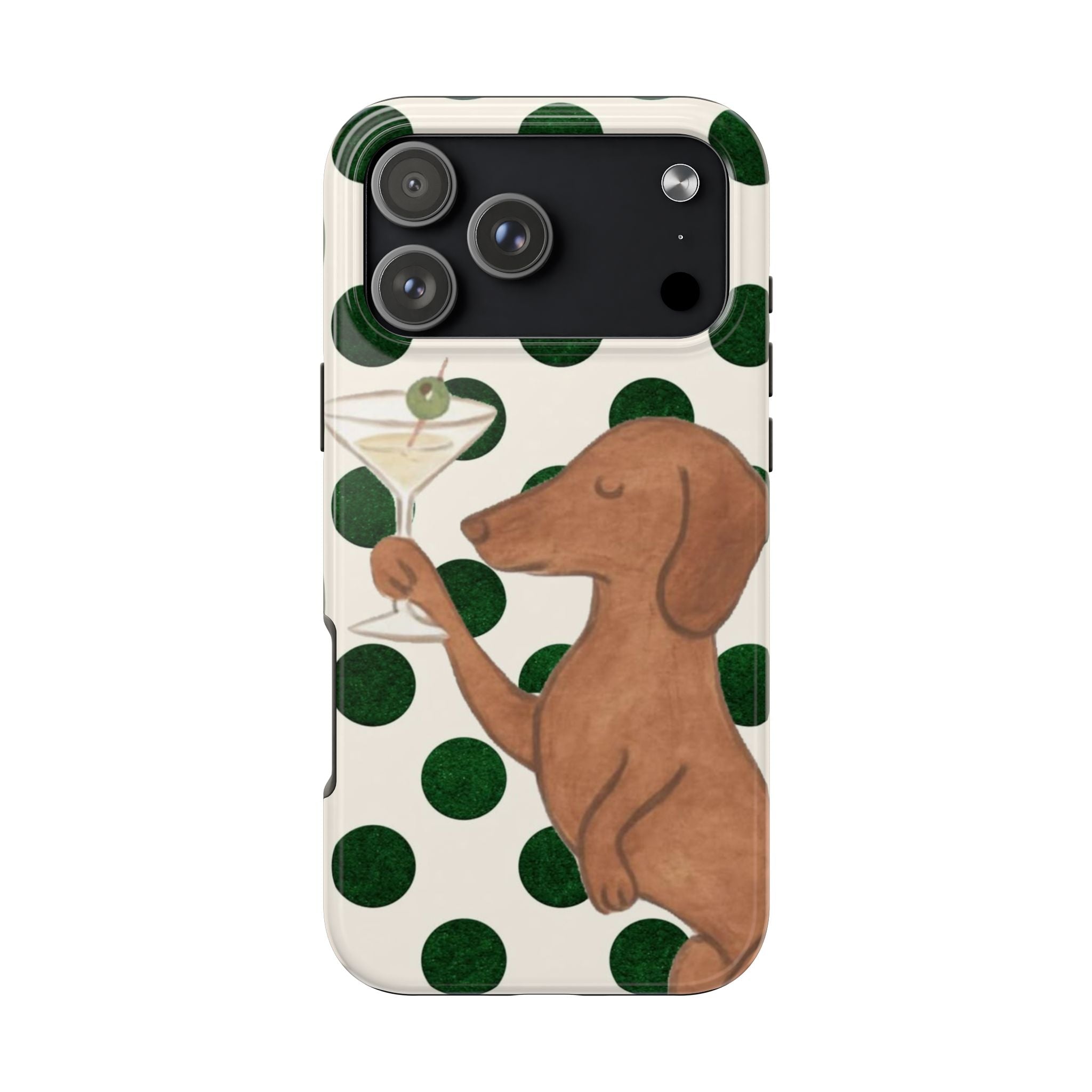 GREEN POLKA DOTS 'TINI DACHSHUND WEENIE DOG PHONE CASE