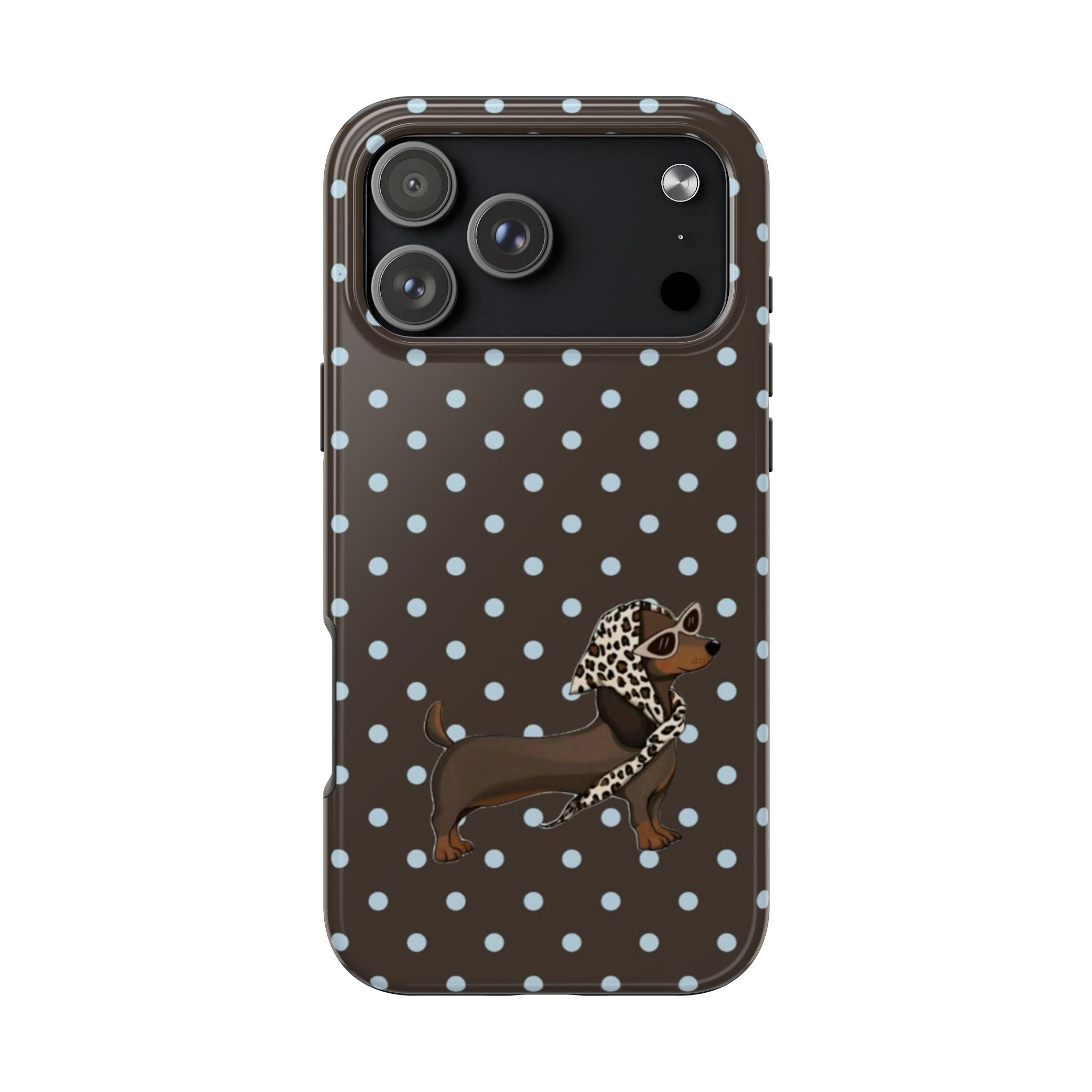BROWN POLKA DOTS PREPPY DACHSHUND WEENIE DOG PHONE CASE