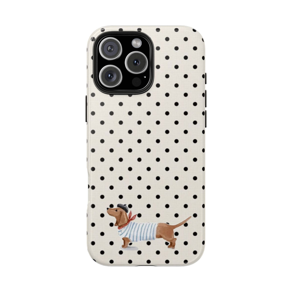 CLASSIC POLKA DOTS SAILOR DACHSHUND PUPPY PHONE CASE