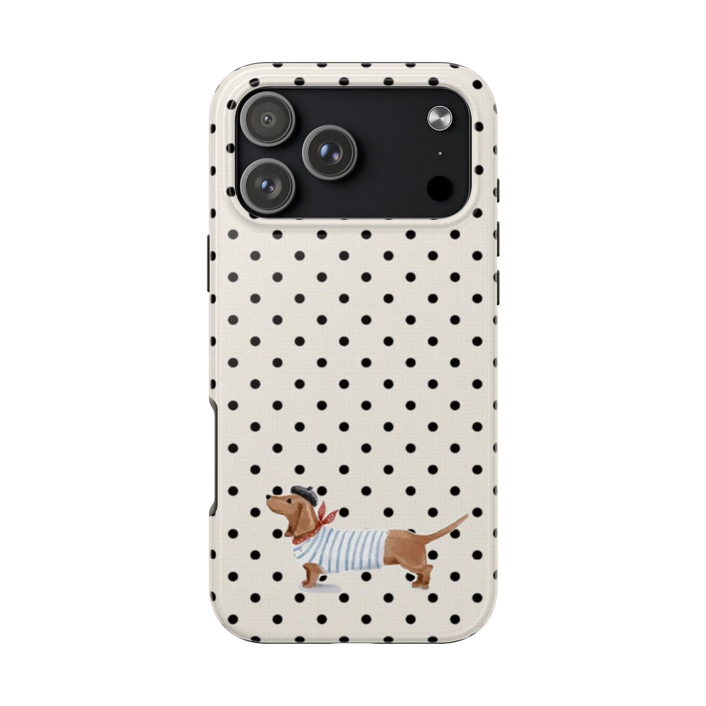 CLASSIC POLKA DOTS SAILOR DACHSHUND PUPPY PHONE CASE