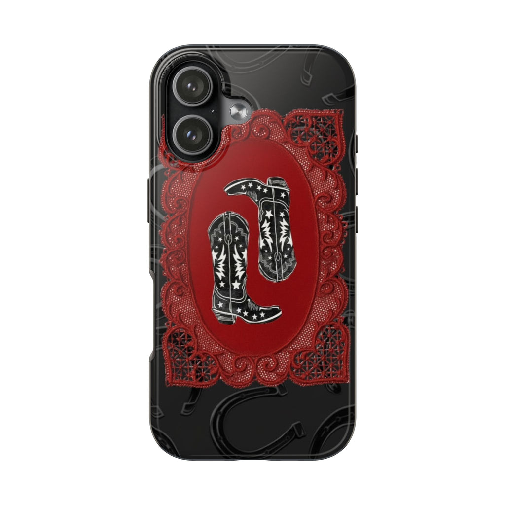 BLACK HORSESHOE ROMANCE RODEO COWGIRL BOOTS PHONE CASE