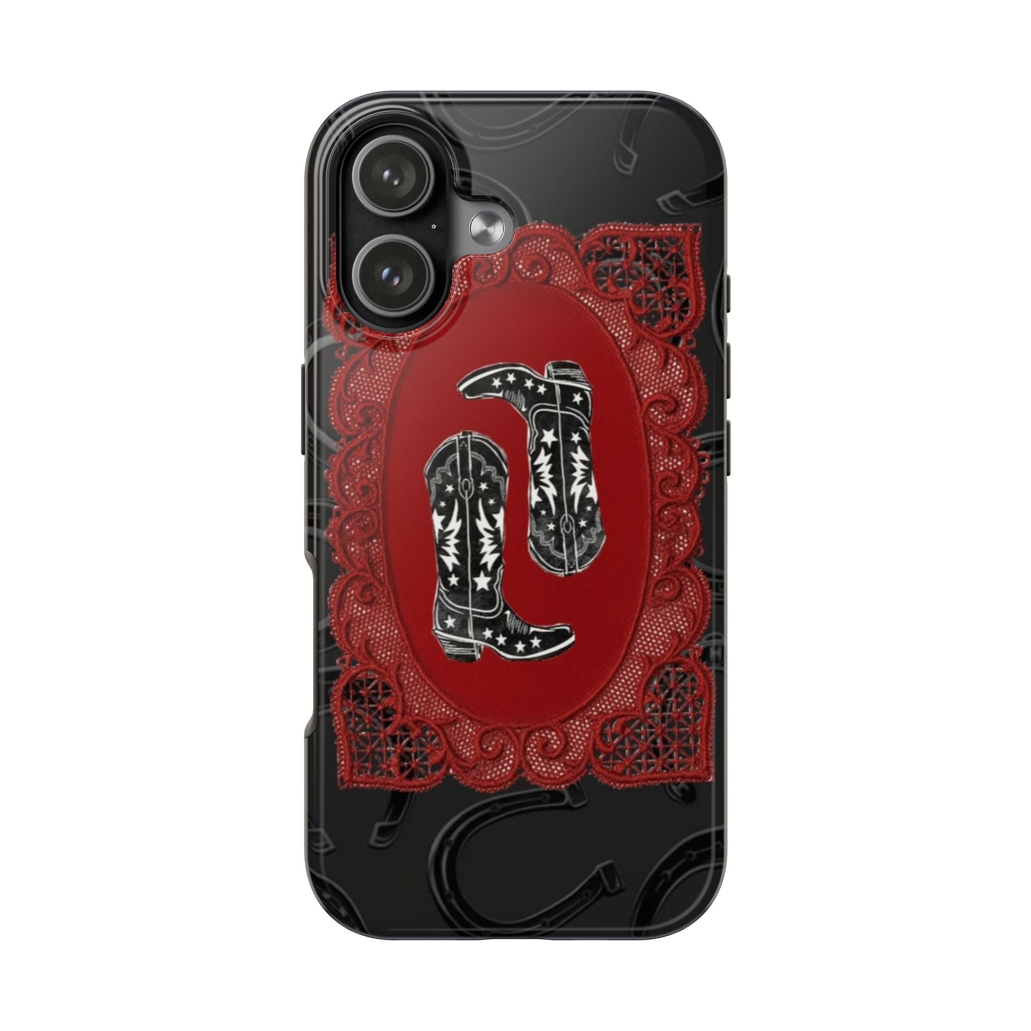BLACK HORSESHOE ROMANCE RODEO COWGIRL BOOTS PHONE CASE