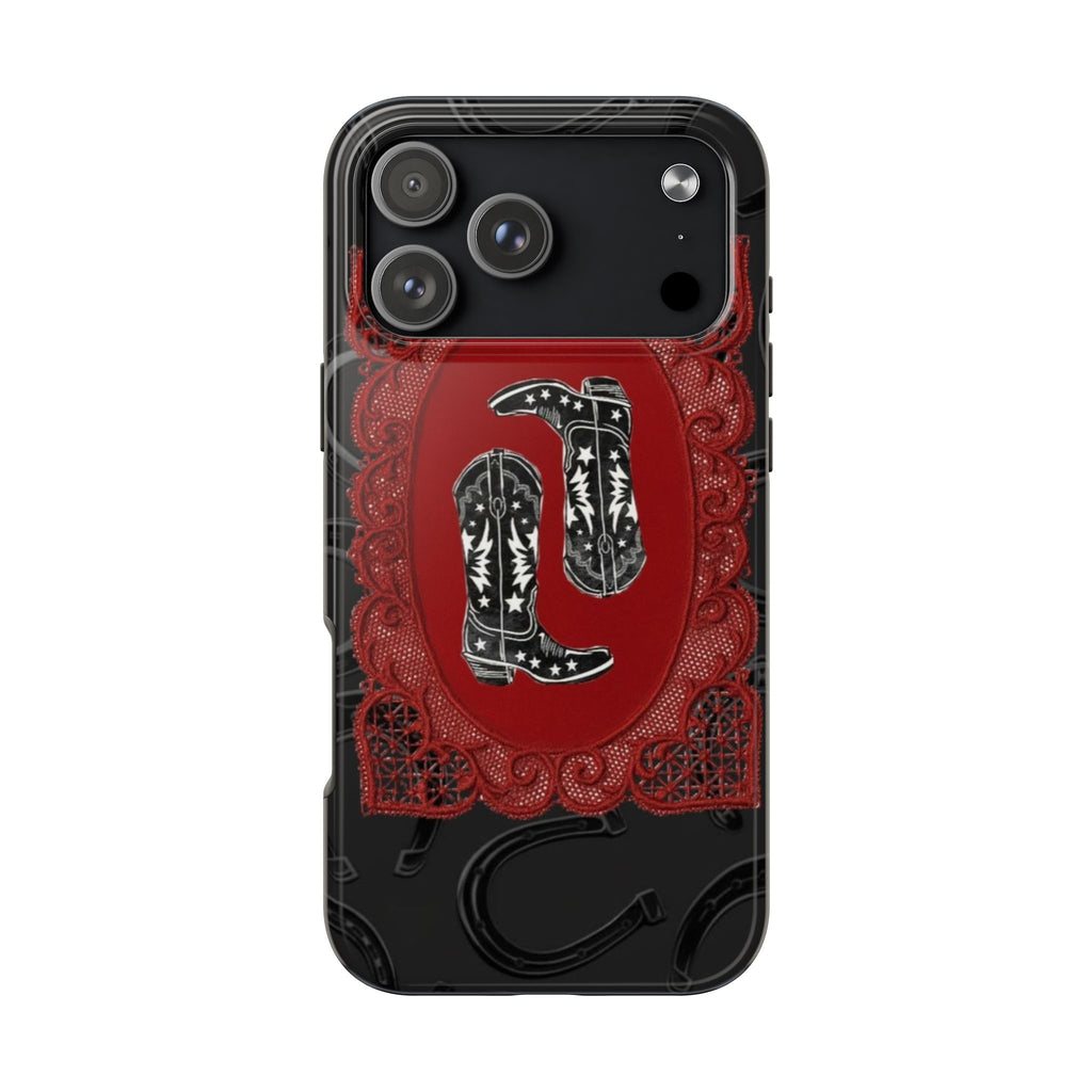BLACK HORSESHOE ROMANCE RODEO COWGIRL BOOTS PHONE CASE