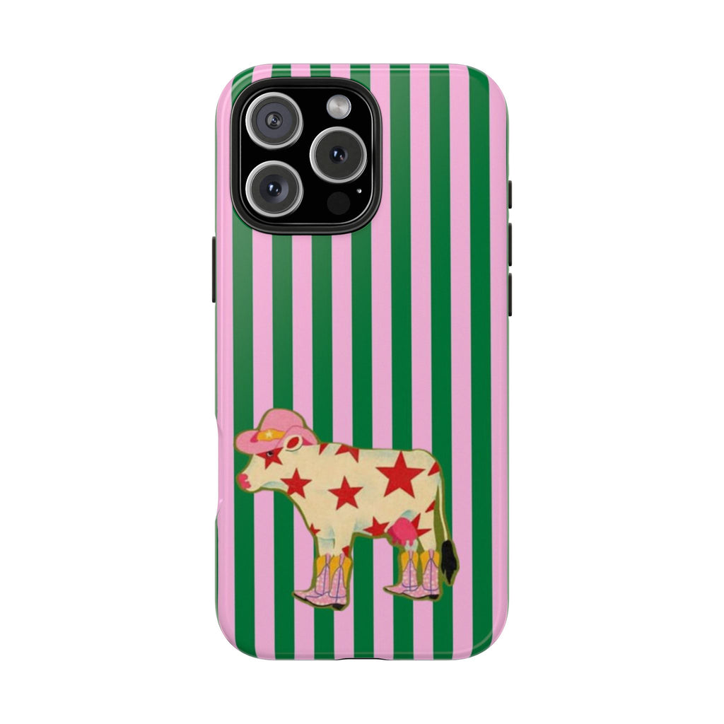 PINK GREEN STRIPES COWGIRL PHONE CASE