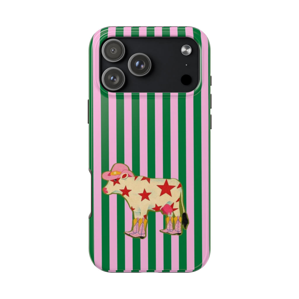 PINK GREEN STRIPES COWGIRL PHONE CASE