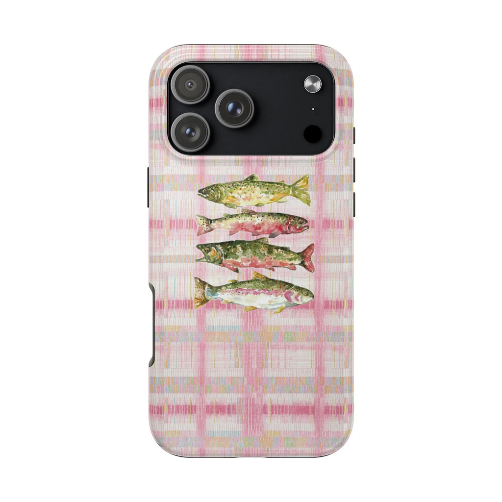 PINK WHIMSY GINGHAM TROUT FISH PHONE CASE