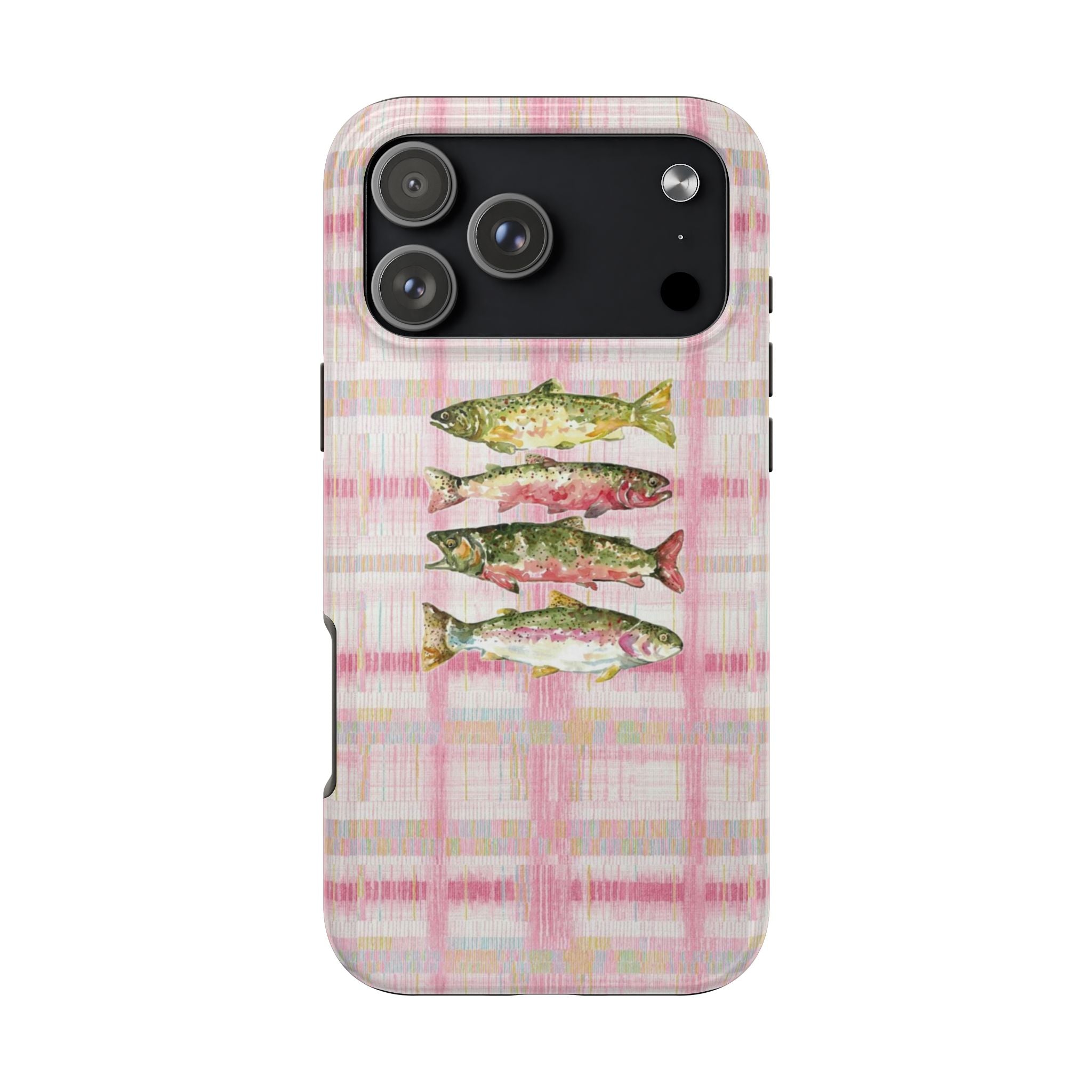 PINK WHIMSY GINGHAM TROUT FISH PHONE CASE