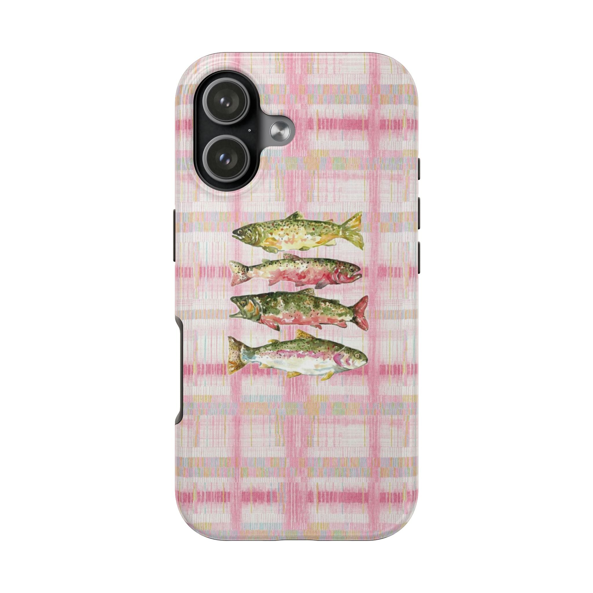 PINK WHIMSY GINGHAM TROUT FISH PHONE CASE