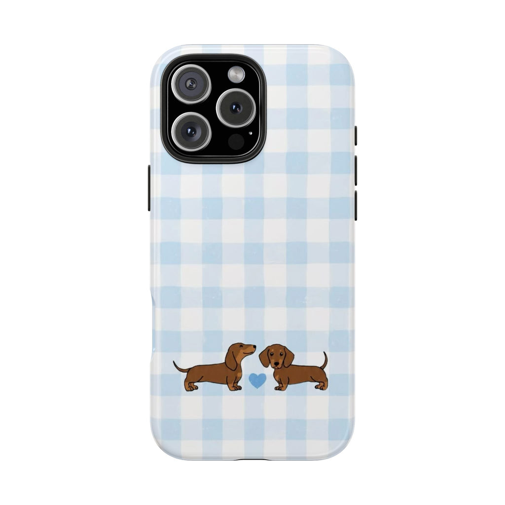 BLUE GINGHAM DACHSHUND WEENIE PUPPY DOGS PHONE CASE