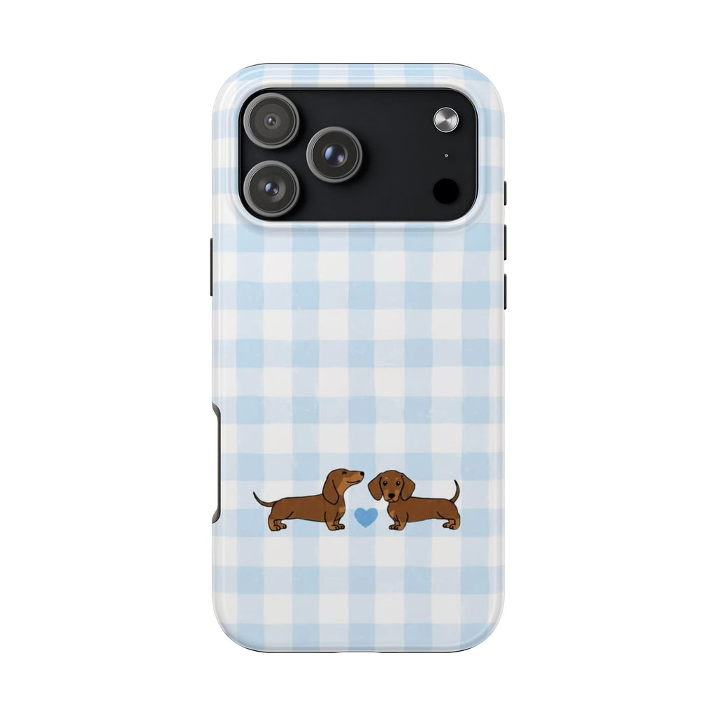BLUE GINGHAM DACHSHUND WEENIE PUPPY DOGS PHONE CASE