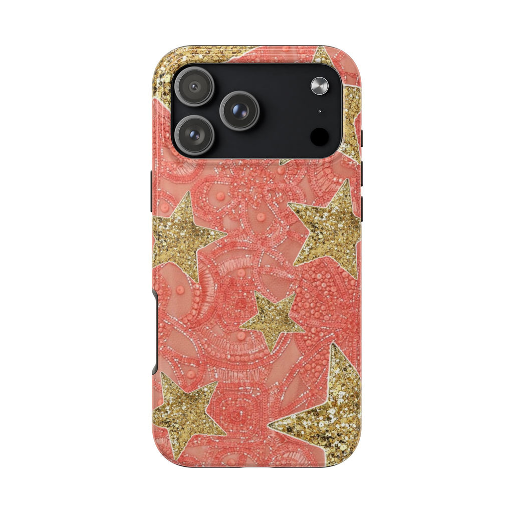 CORAL CRUSH EMBELLISHED GOLD STARS PHONE CASE