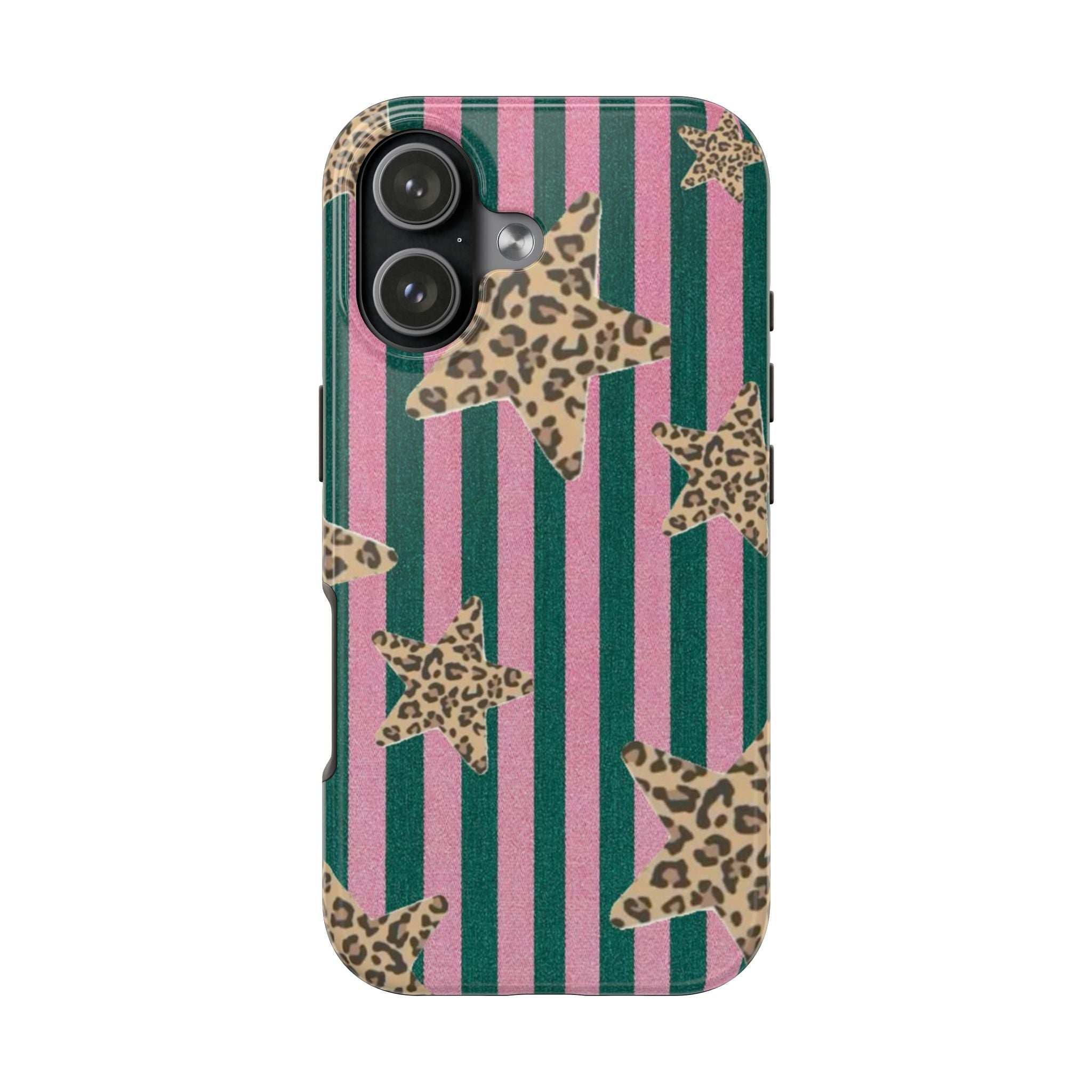 PINK & GREEN STRIPES LEOPARD STARS PHONE CASE