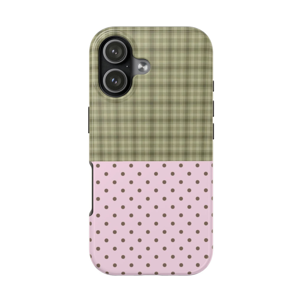 GREEN PLAID PINK POLKA DOTS PHONE CASE