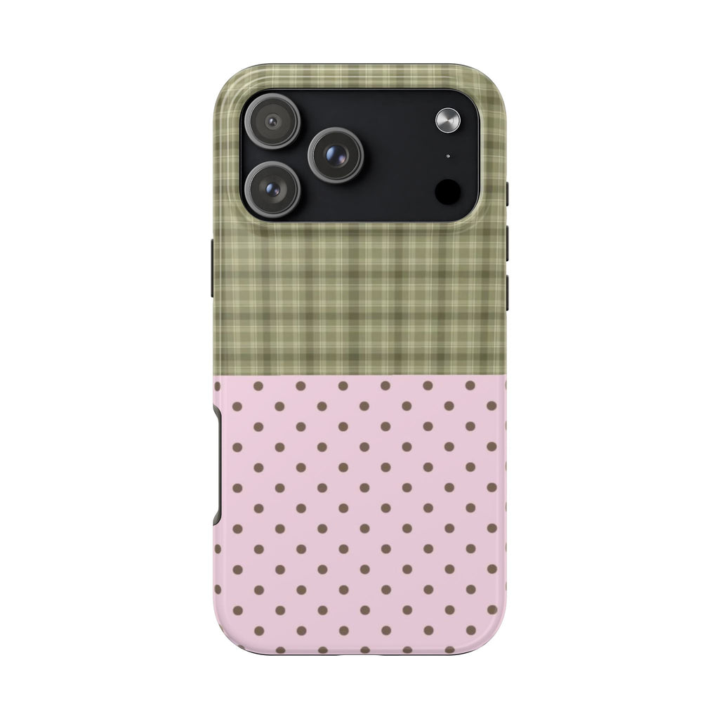 GREEN PLAID PINK POLKA DOTS PHONE CASE