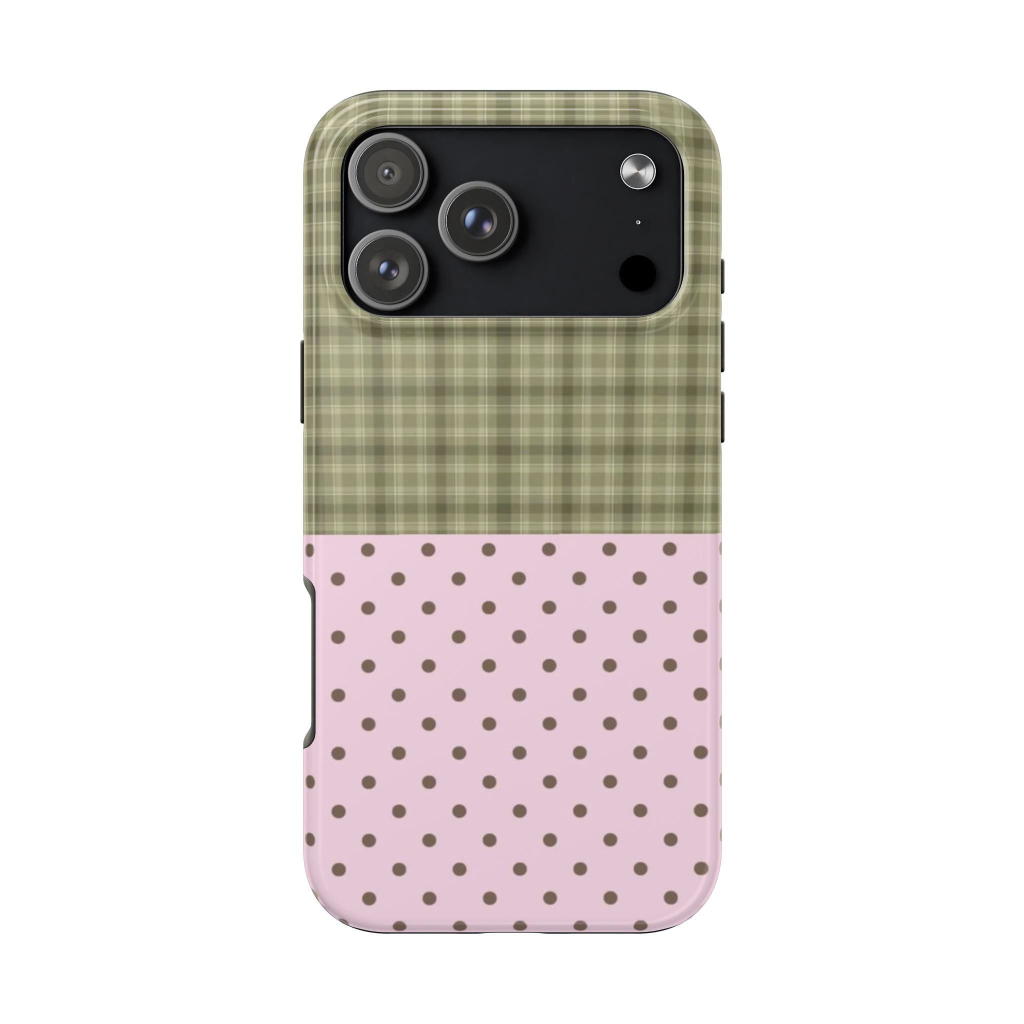 GREEN PLAID PINK POLKA DOTS PHONE CASE