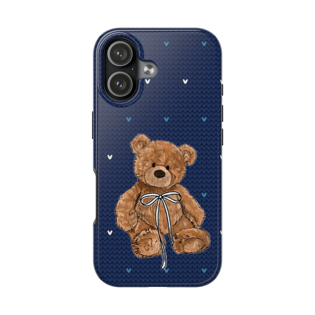 NAVY BLUE KNIT HEARTS TEDDY BEAR BOW PHONE CASE
