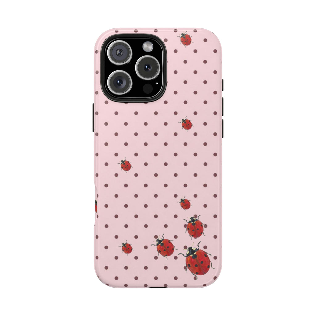 PINK POLKA DOTS COQUETTE LADYBUGS PHONE CASE