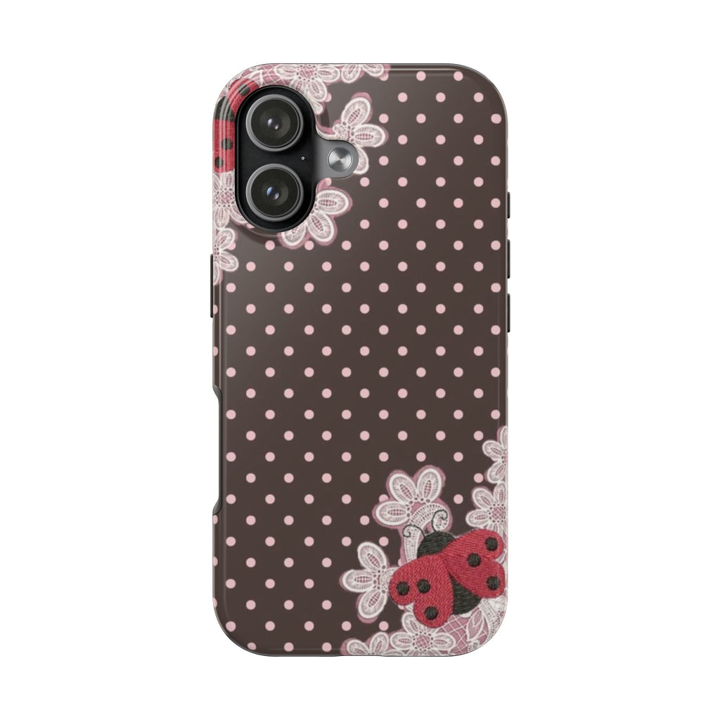 BROWN POLKA DOTS PINK LACE LADYBUG PHONE CASE