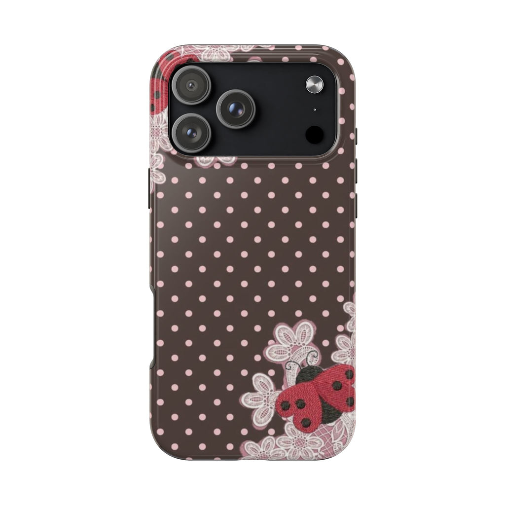 BROWN POLKA DOTS PINK LACE LADYBUG PHONE CASE