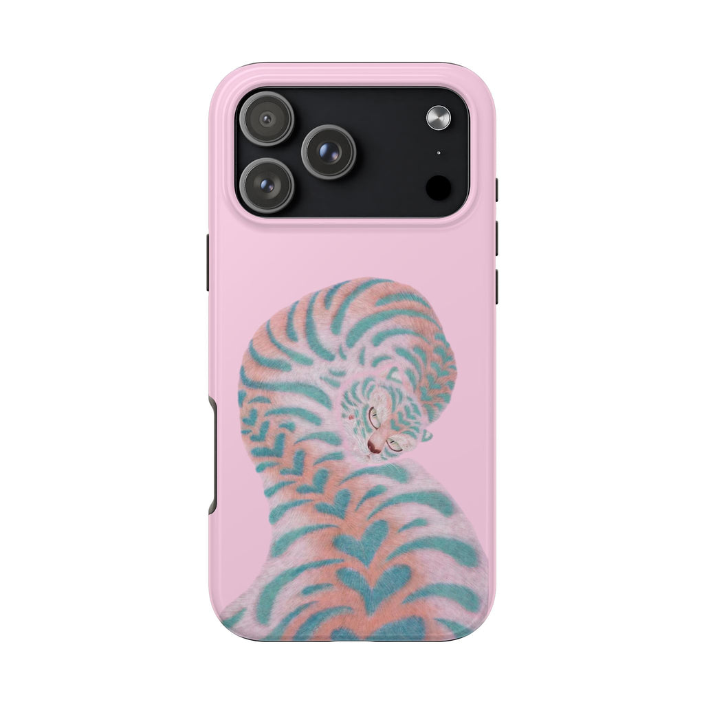 PINK TEAL WHIMSY TIGER PHONE CASE