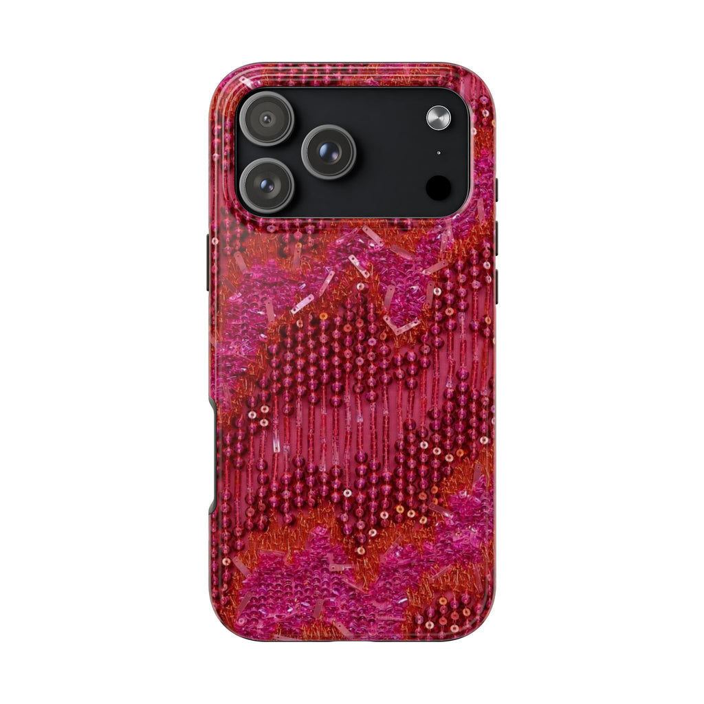BURGUNDY BEADS EMBELLISHED PHONE CASE