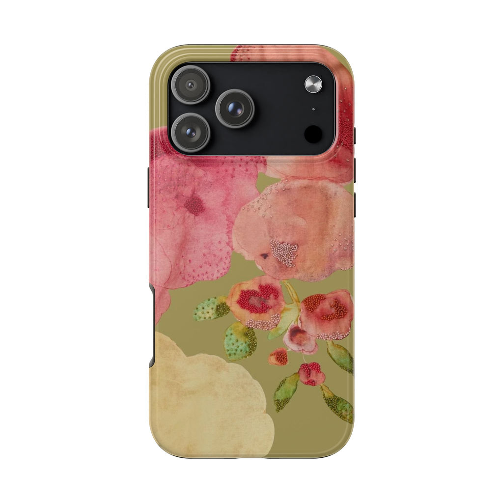 Embellished wildflower dream phone case with pink, beige, and red wildflower artwork