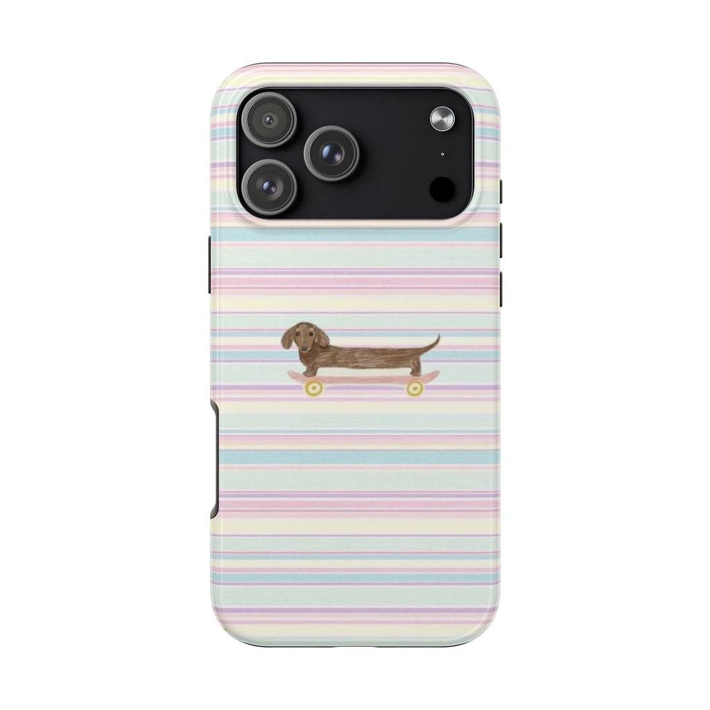 PINK STRIPES DACHSHUND PHONE CASE