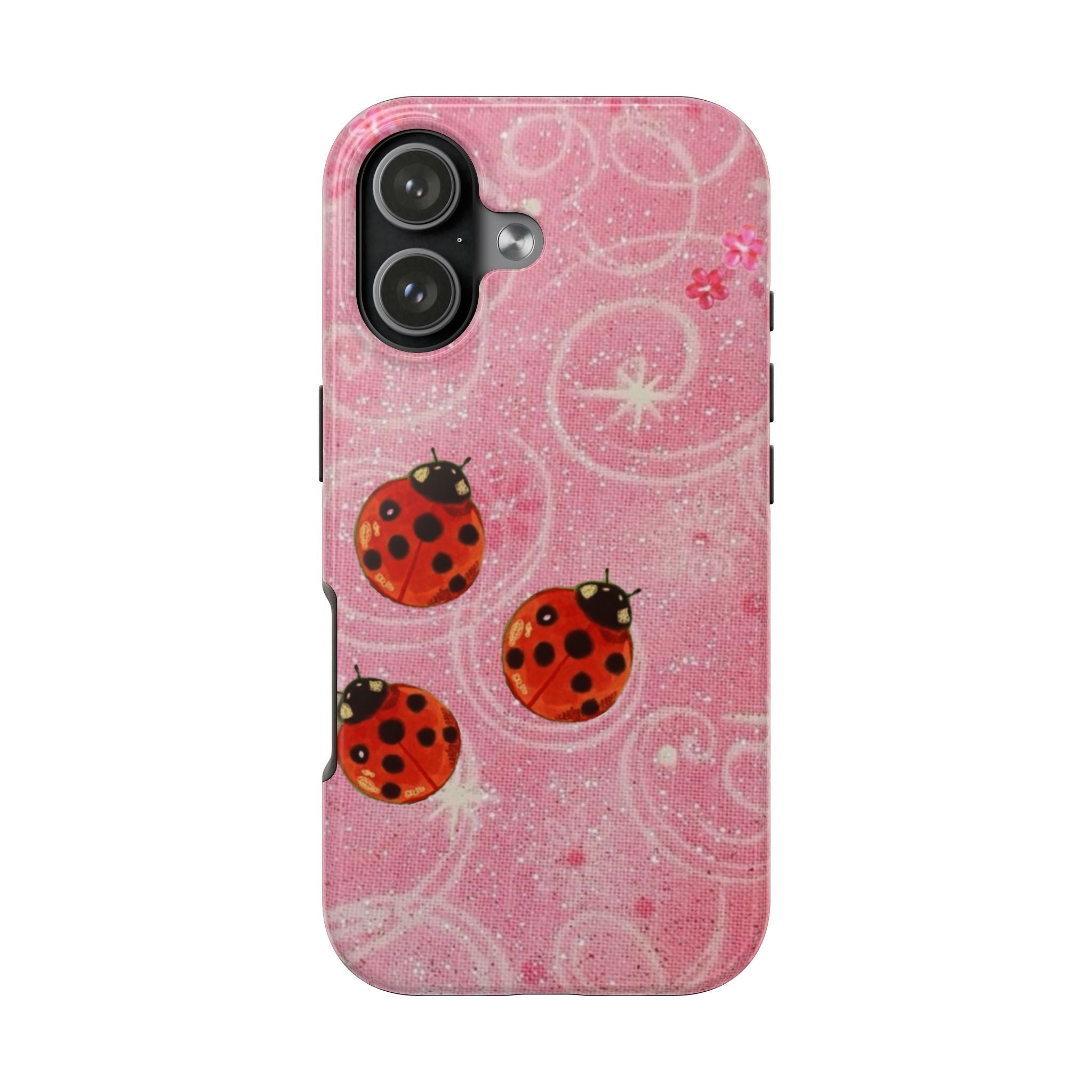 PINK WHIMSY GLITTER LADYBUGS PHONE CASE