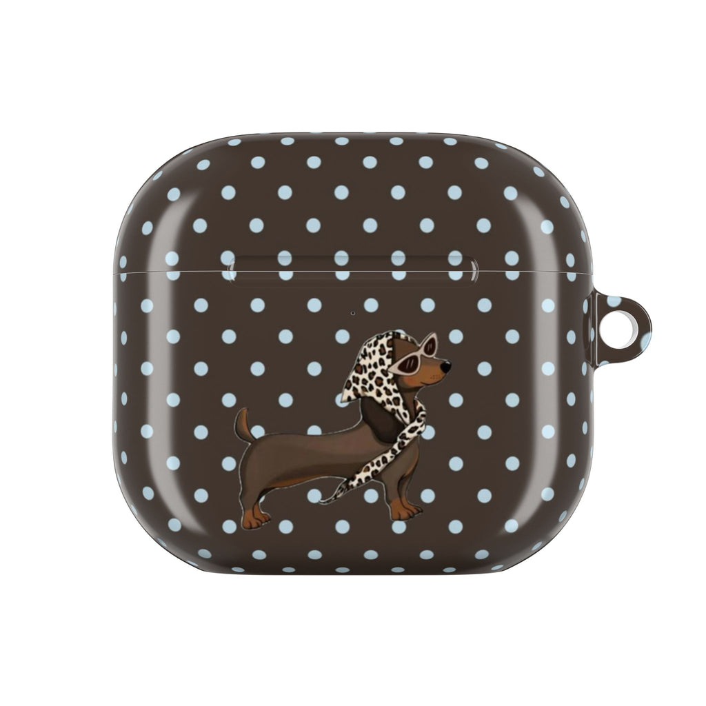 BROWN POLKA DOTS PREPPY DACHSHUND WEENIE DOG AIRPOD CASE