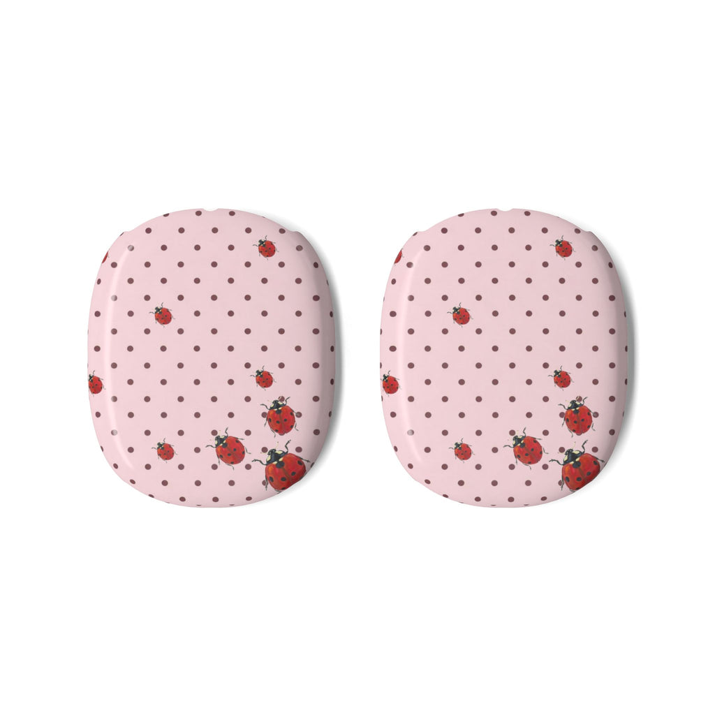 Pink polka dot ear pad covers with ladybug prints for AirPods Max