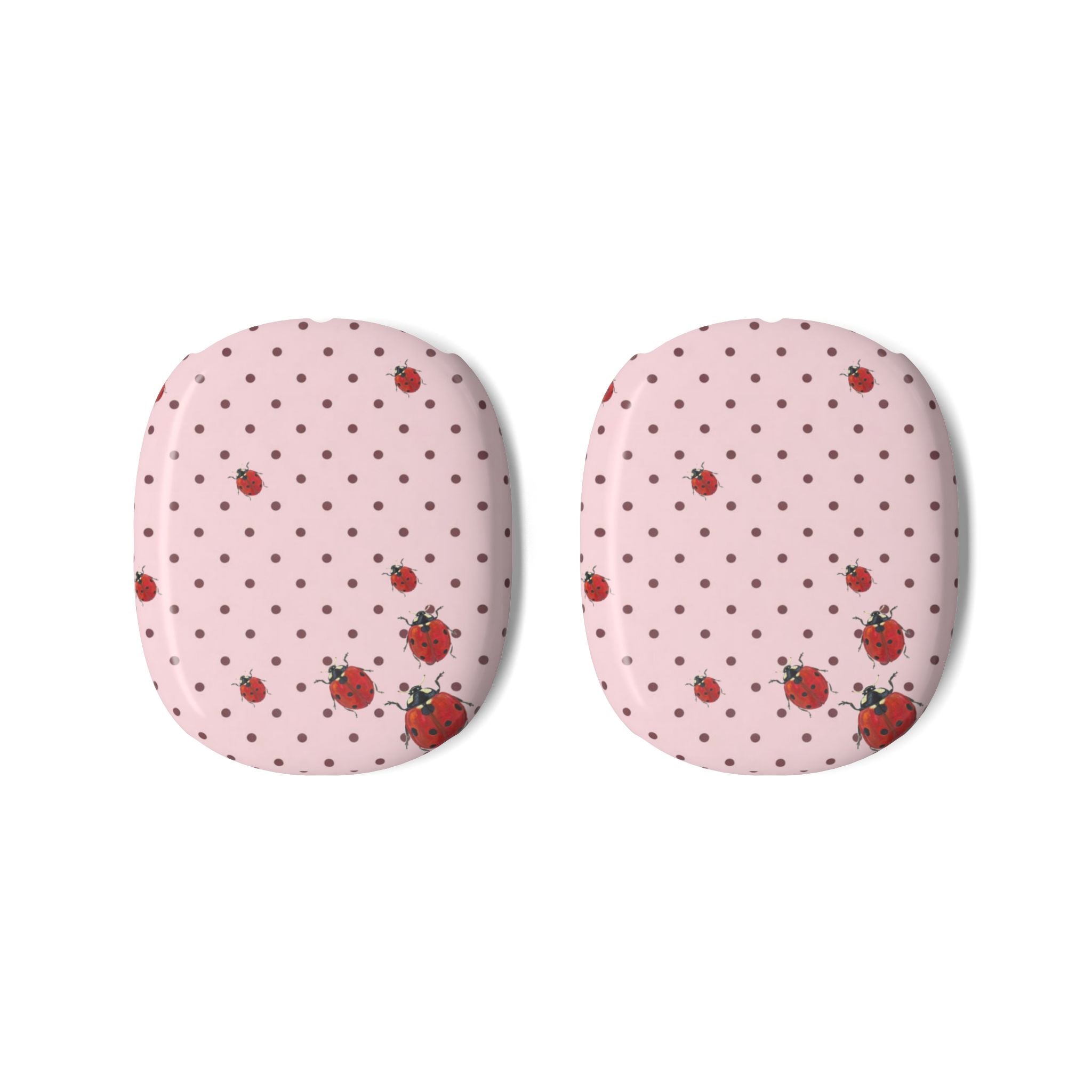 Pink polka dot ear pad covers with ladybug prints for AirPods Max
