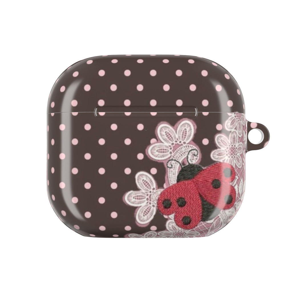 BROWN POLKA DOTS PINK LACE LADYBUG AIRPOD CASE