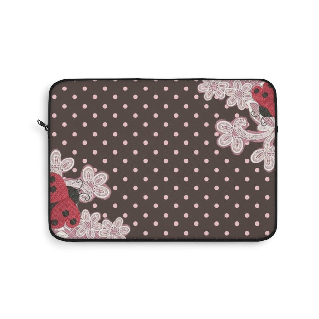 BROWN POLKA DOTS PINK LACE LADYBUG KINDLE IPAD & LAPTOP SLEEVE