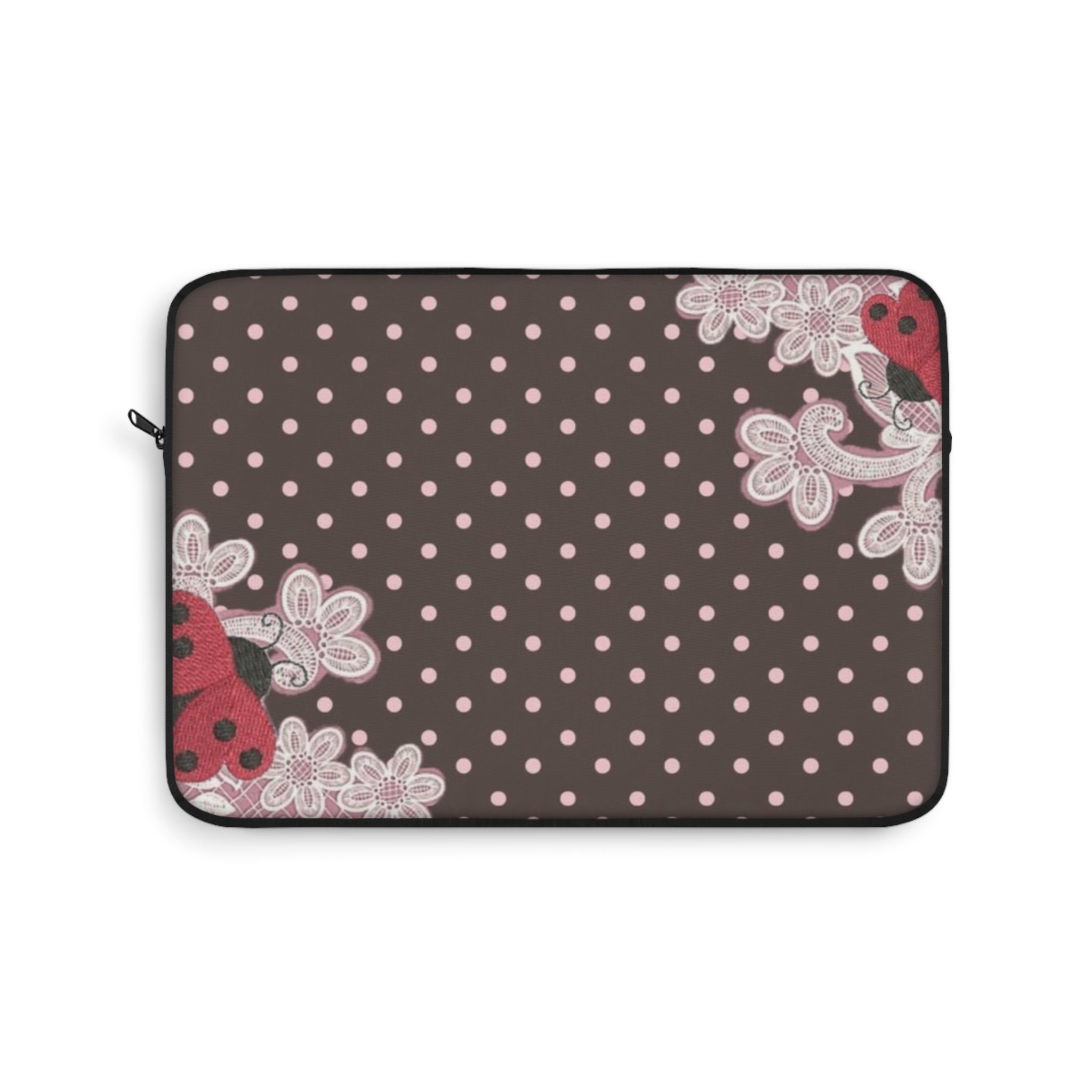 BROWN POLKA DOTS PINK LACE LADYBUG KINDLE IPAD & LAPTOP SLEEVE