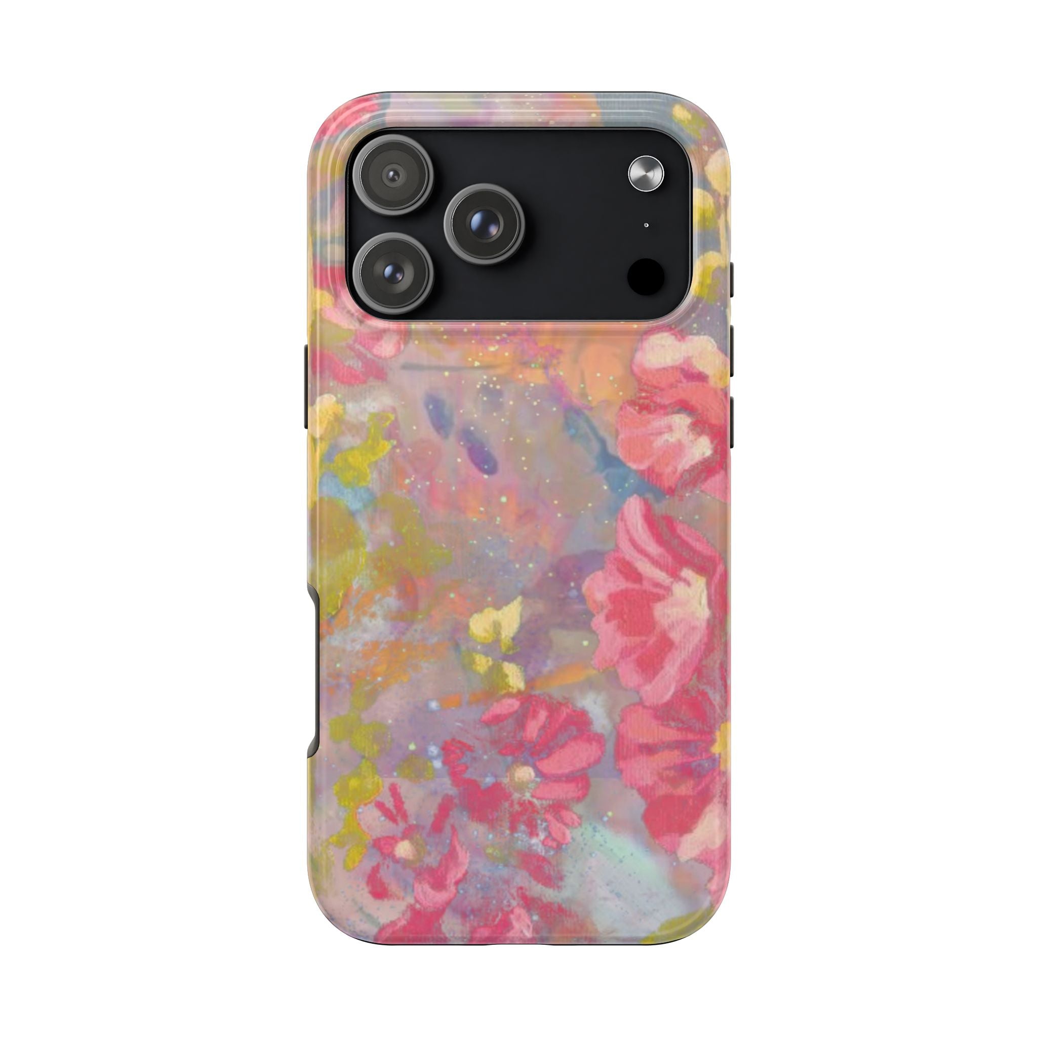 Prism floral phone case with black camera area and lens/flash cutouts