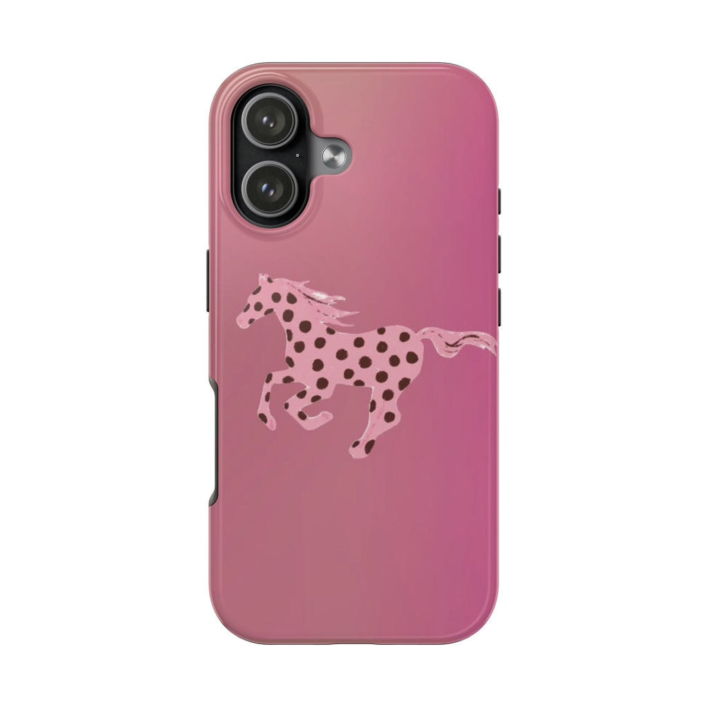 Pink polka-dot horse phone case with camera cutouts