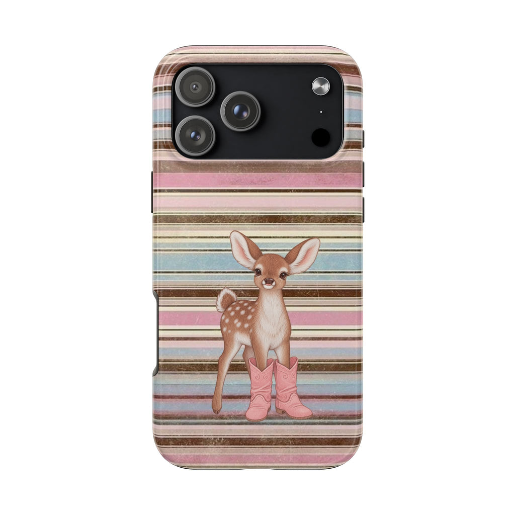 BROWN PINK STRIPES COWBOY BOOTS DEER PHONE CASE