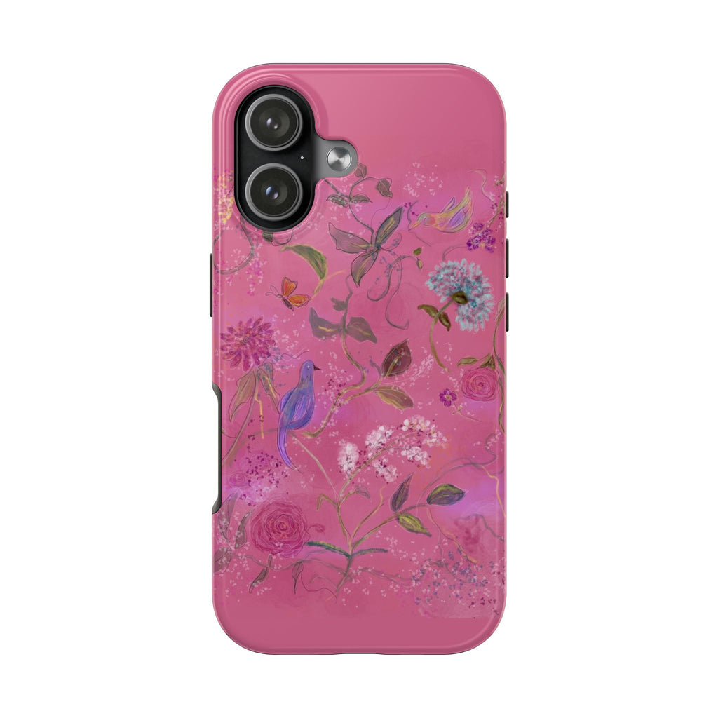 PINK WHIMSY GARDEN BIRD PHONE CASE