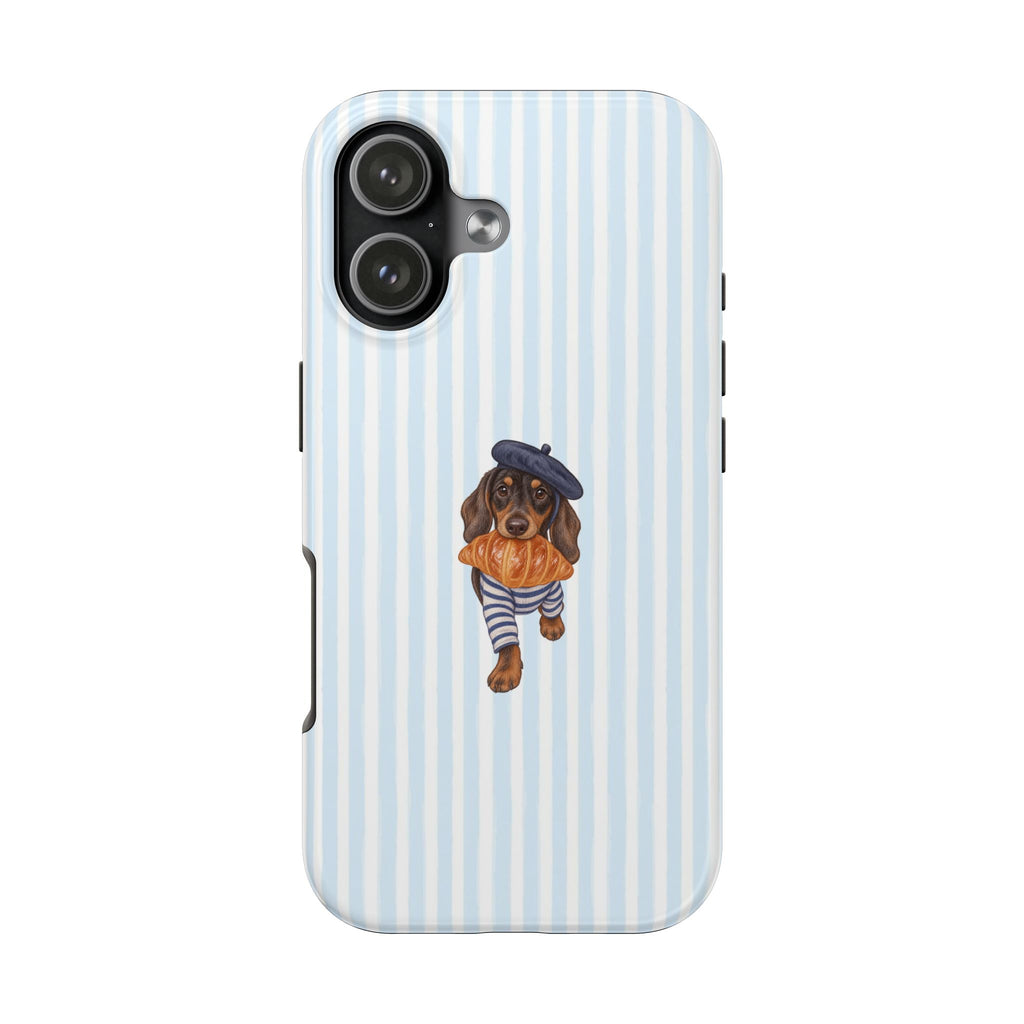 BABY BLUE STRIPES DACHSHUND FRENCH CROISSANT PHONE CASE