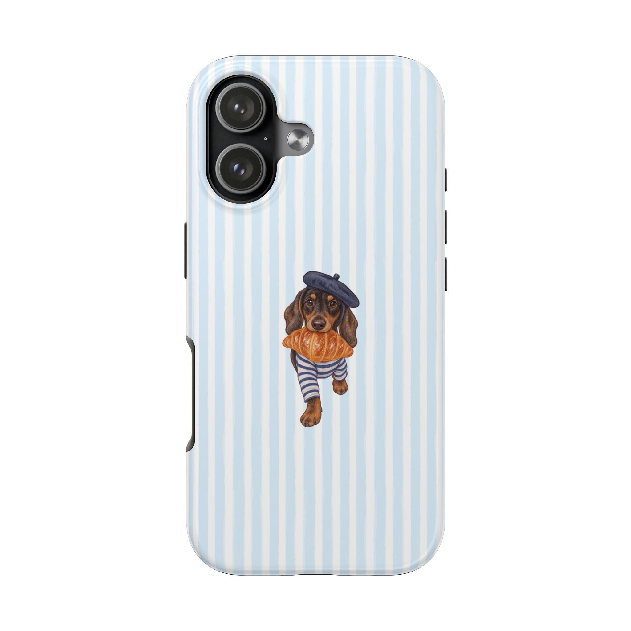 BABY BLUE STRIPES DACHSHUND FRENCH CROISSANT PHONE CASE