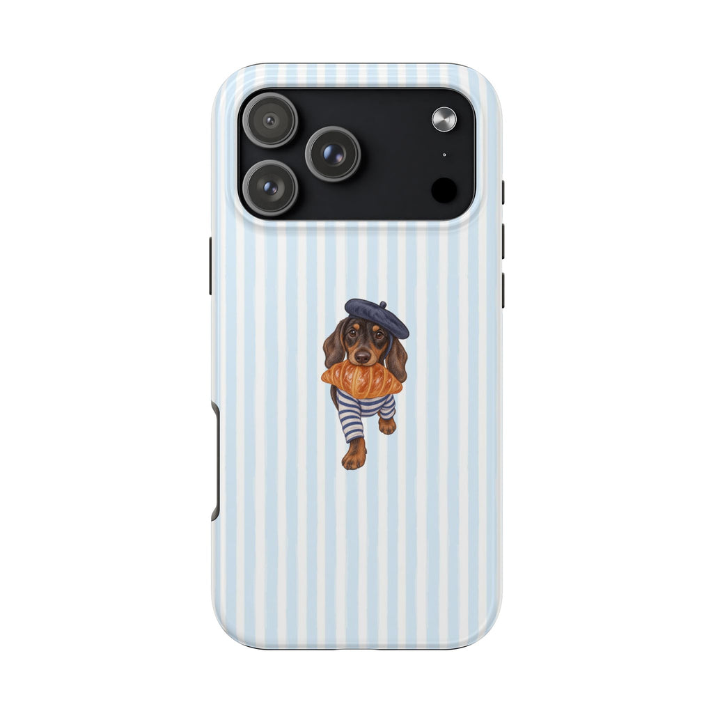 BABY BLUE STRIPES DACHSHUND FRENCH CROISSANT PHONE CASE